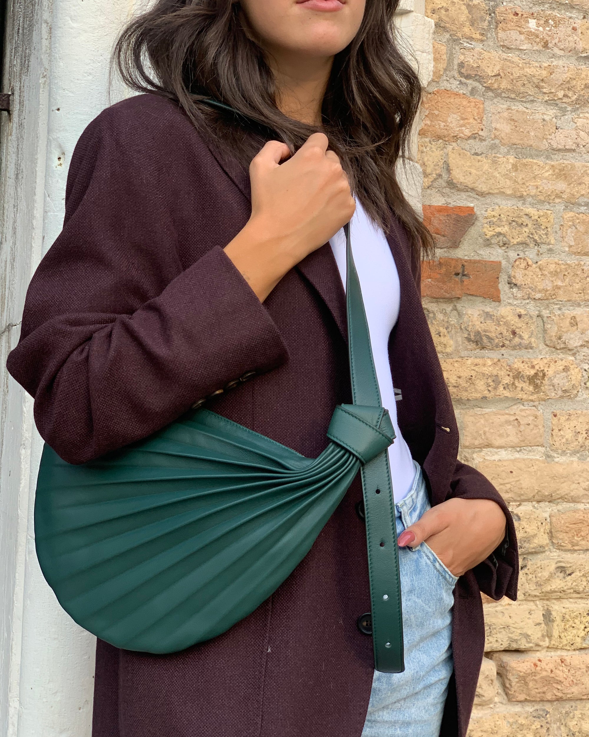 Chiaroscuro Hammock Sling Bag Women Tuscan Green Lambskin-Designer Sabrina Zeng