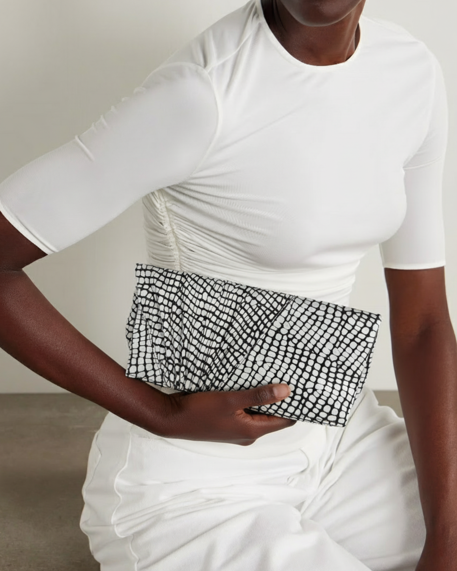 Chiaroscuro Clutch in Geometric Croc-Effect Lambskin- Sabrina Zeng