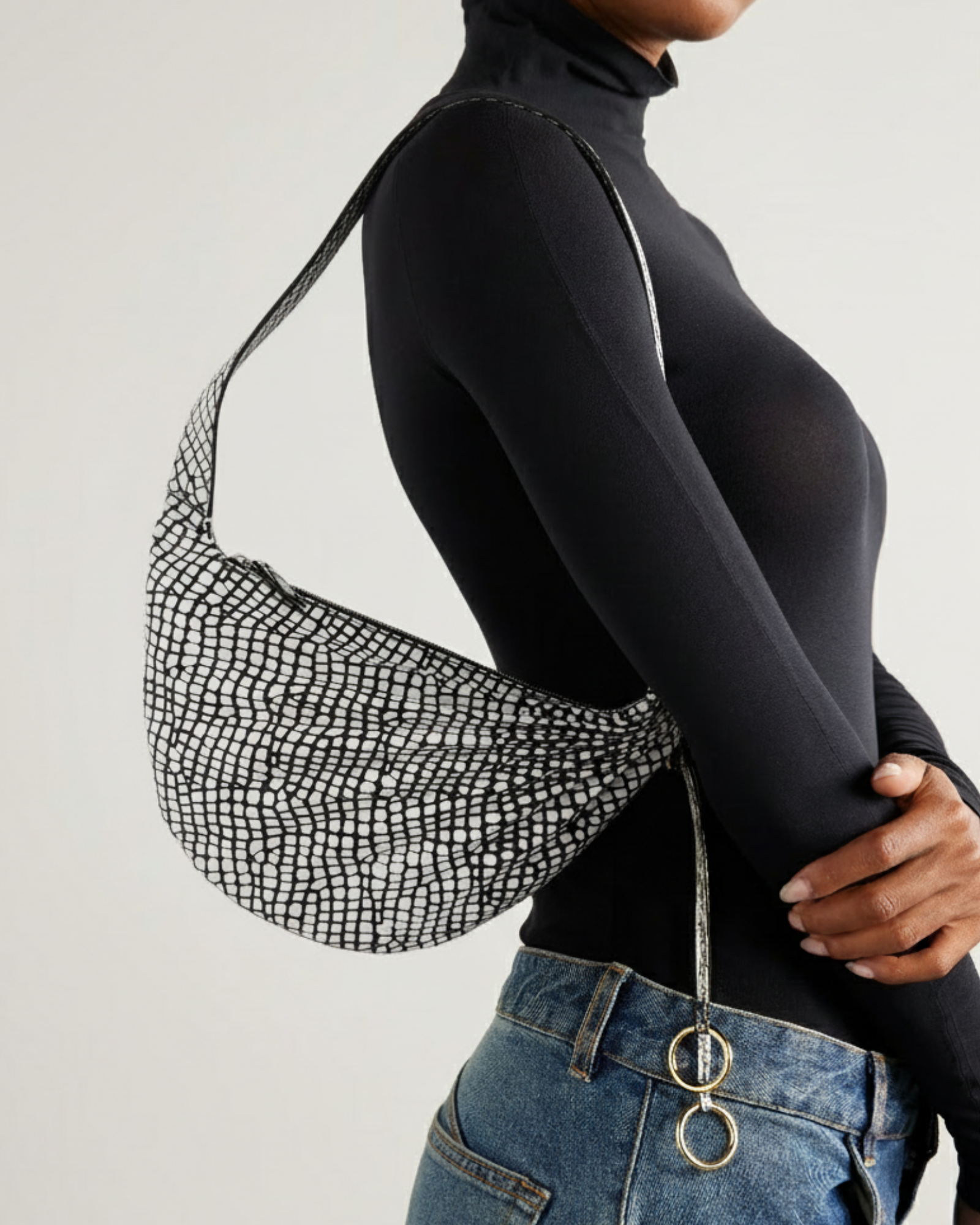 Sabrina Zeng's  Hammock Hobo Bag Geometric Croc - Designer Leather Sling and Shoulder