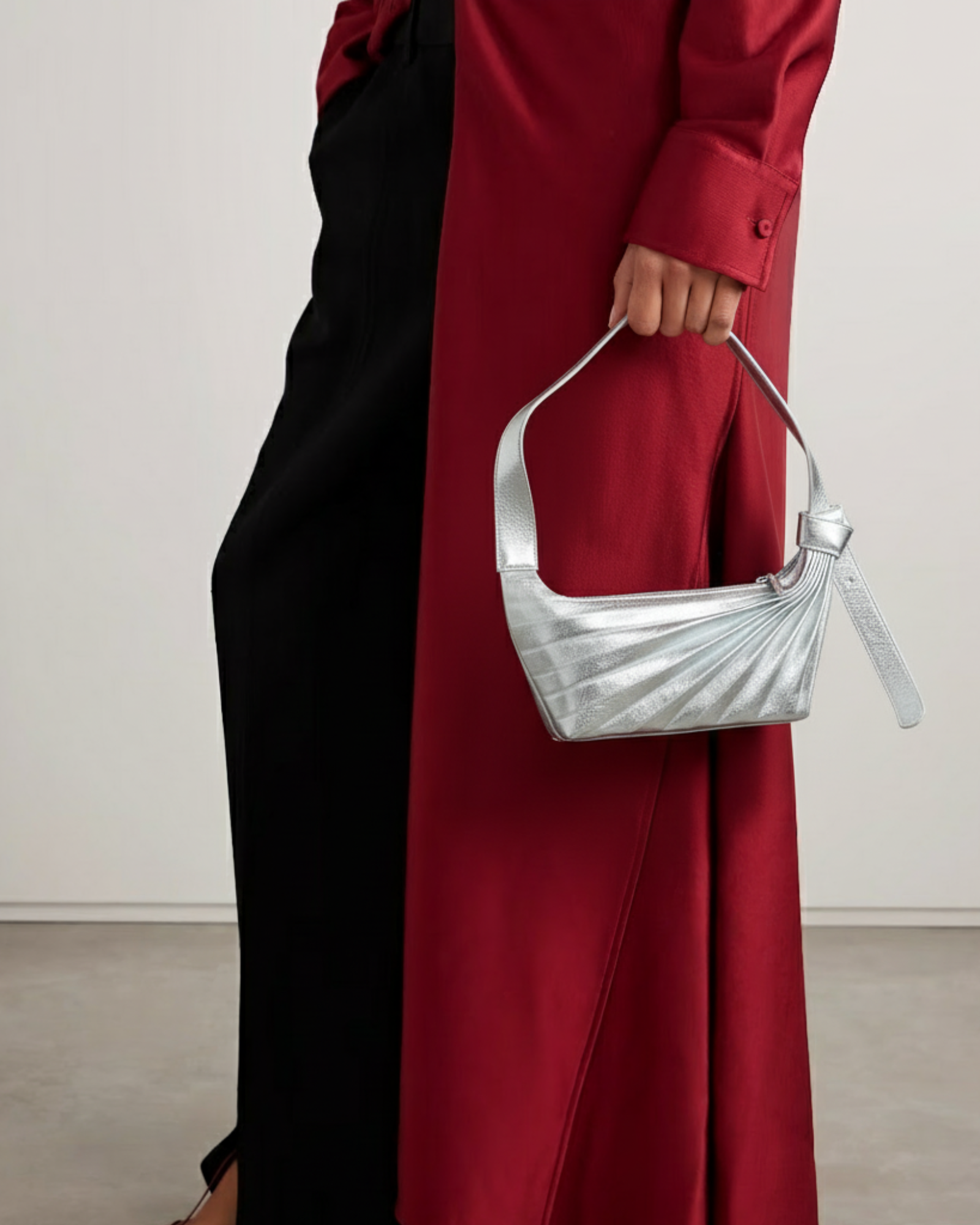 Sling Shoulder Bag in Silver Lambskin -Sabrina Zeng