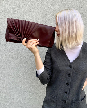 Chiaroscuro Clutch in Burgundy Lambskin- Sabrina Zeng