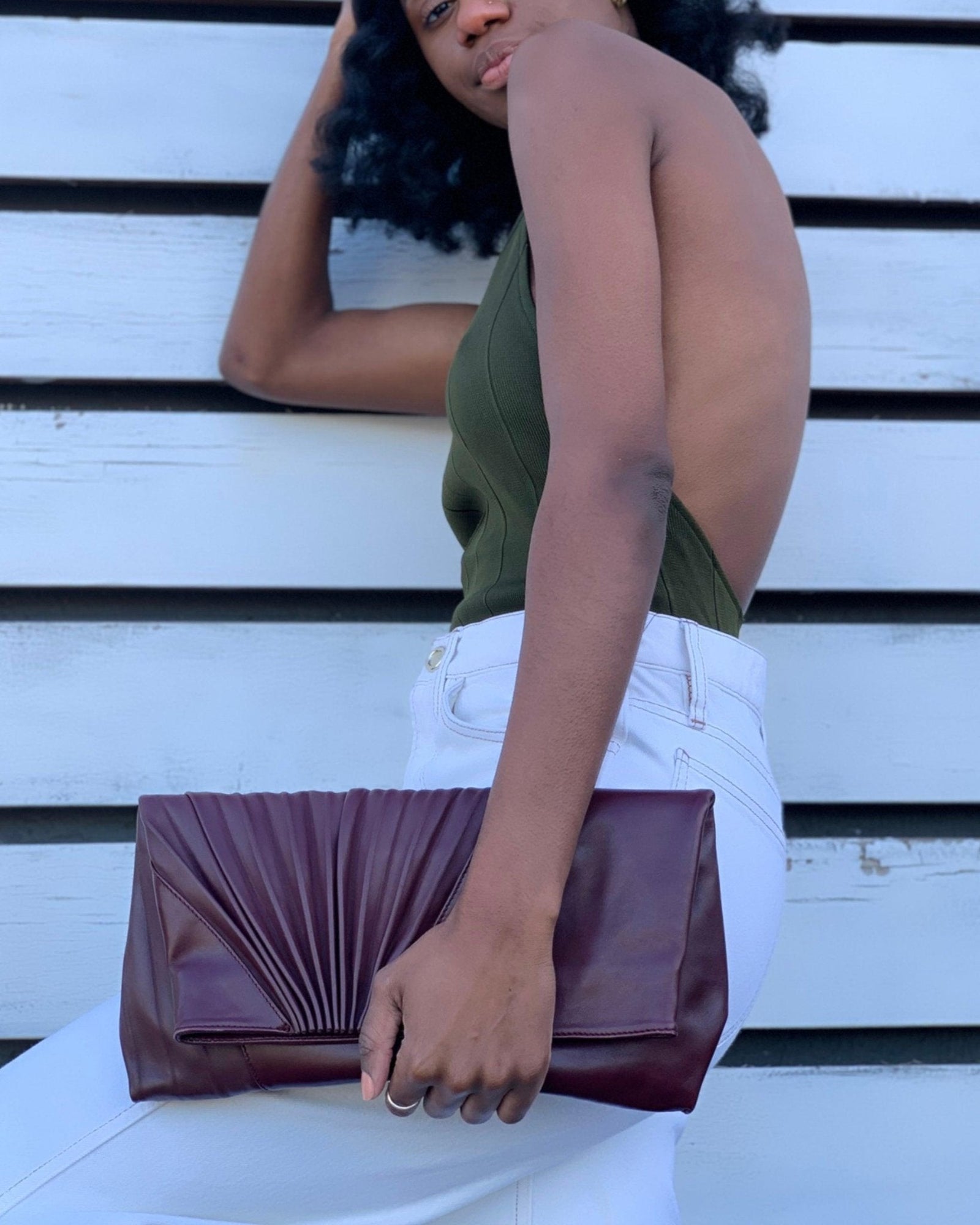 Chiaroscuro Clutch in Burgundy Lambskin- Sabrina Zeng