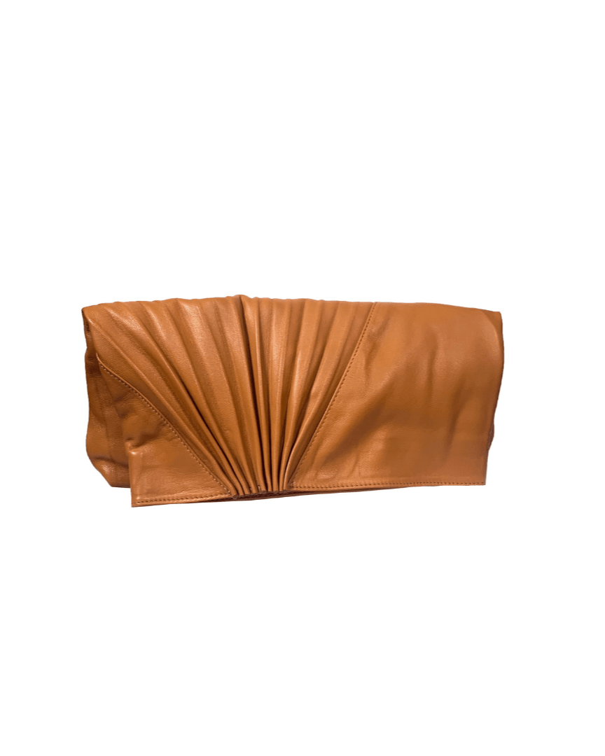 Chiaroscuro Clutch in Caramel Brown Lambskin- Sabrina Zeng