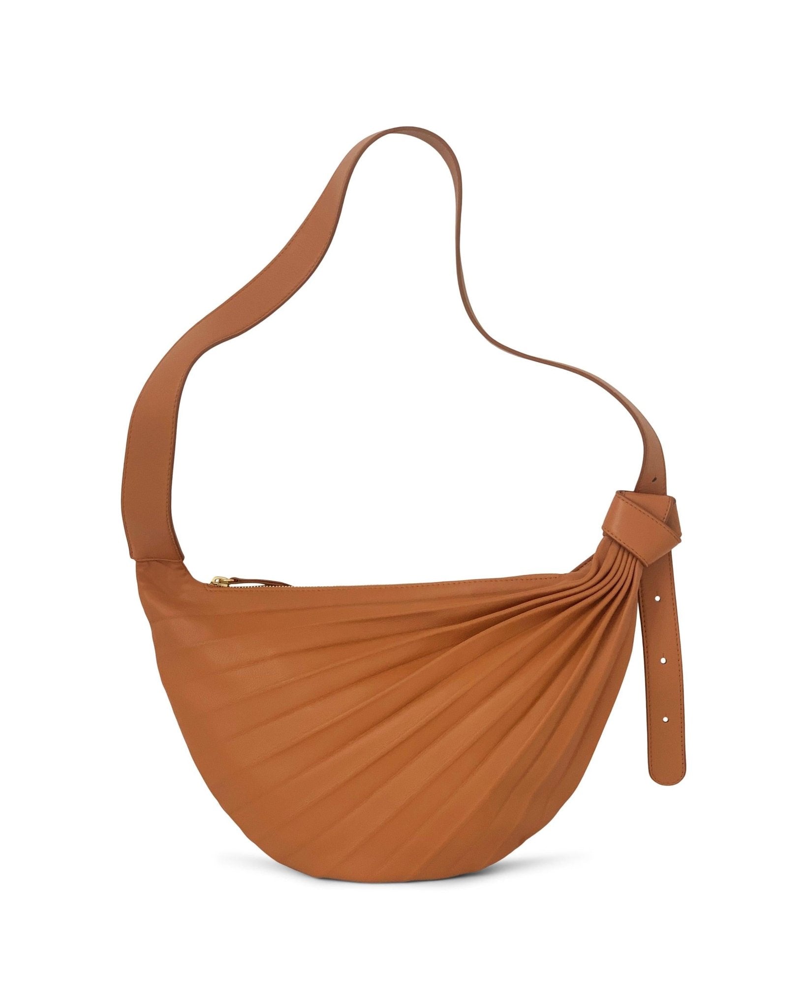 Sabrina Zeng's Chiaroscuro Hammock Sling Bag Camel - Designer Brown Hobo Bag