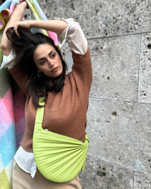 Chiaroscuro Hammock Sling Bag in Pistachio green Lambskin- Sabrina Zeng