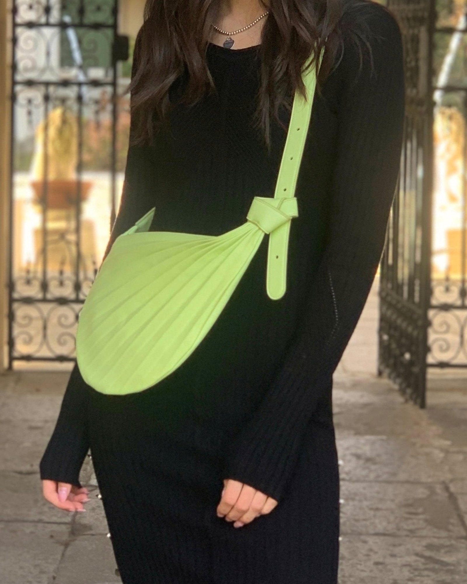 Chiaroscuro Hammock Sling Bag in Pistachio green Lambskin- Sabrina Zeng