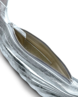 Chiaroscuro Hammock Sling Bag in Silver Lambskin - Sabrina Zeng