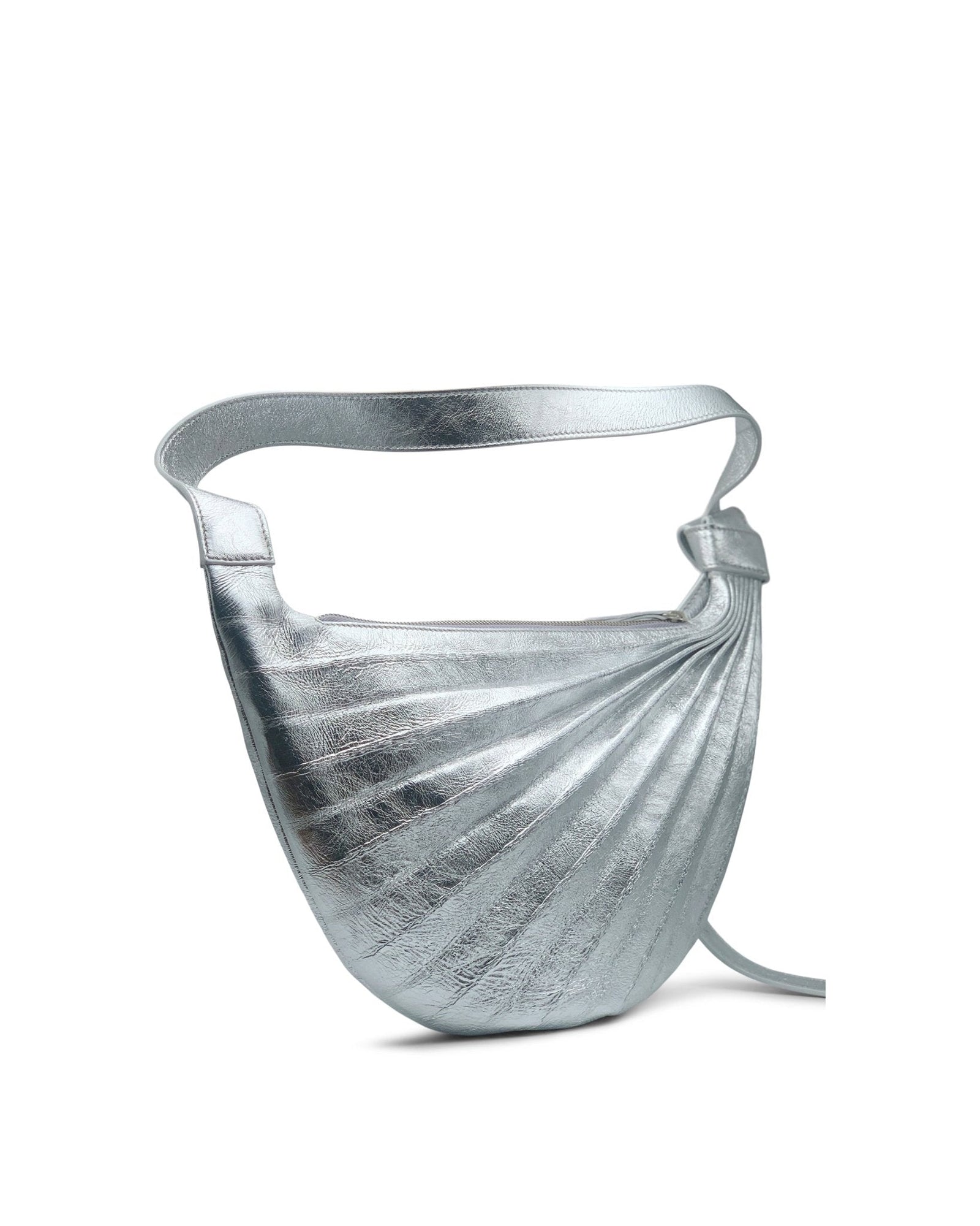 Chiaroscuro Hammock Sling Bag in Silver Lambskin - Sabrina Zeng 