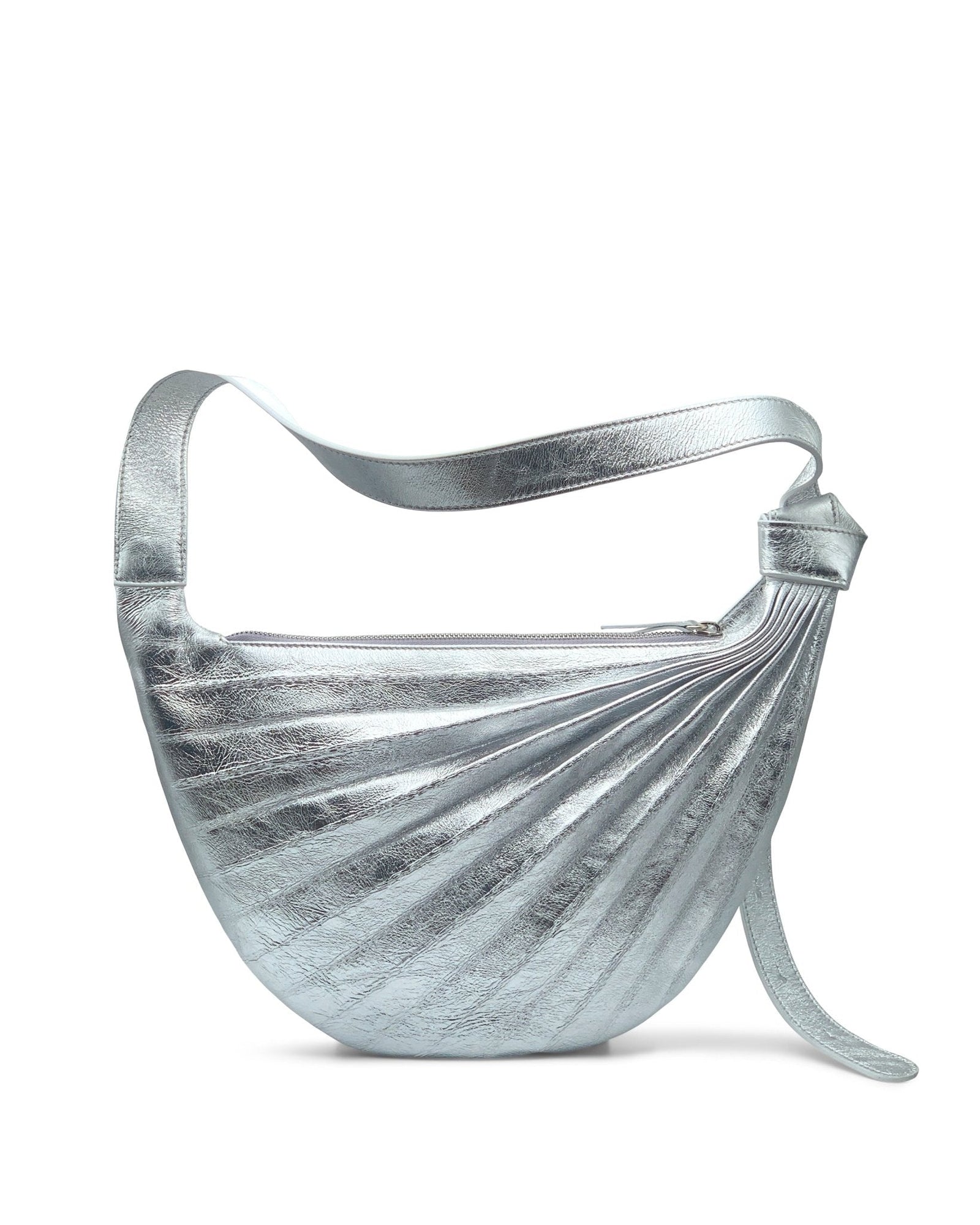 Chiaroscuro Hammock Sling Bag in Silver Lambskin - Sabrina Zeng 