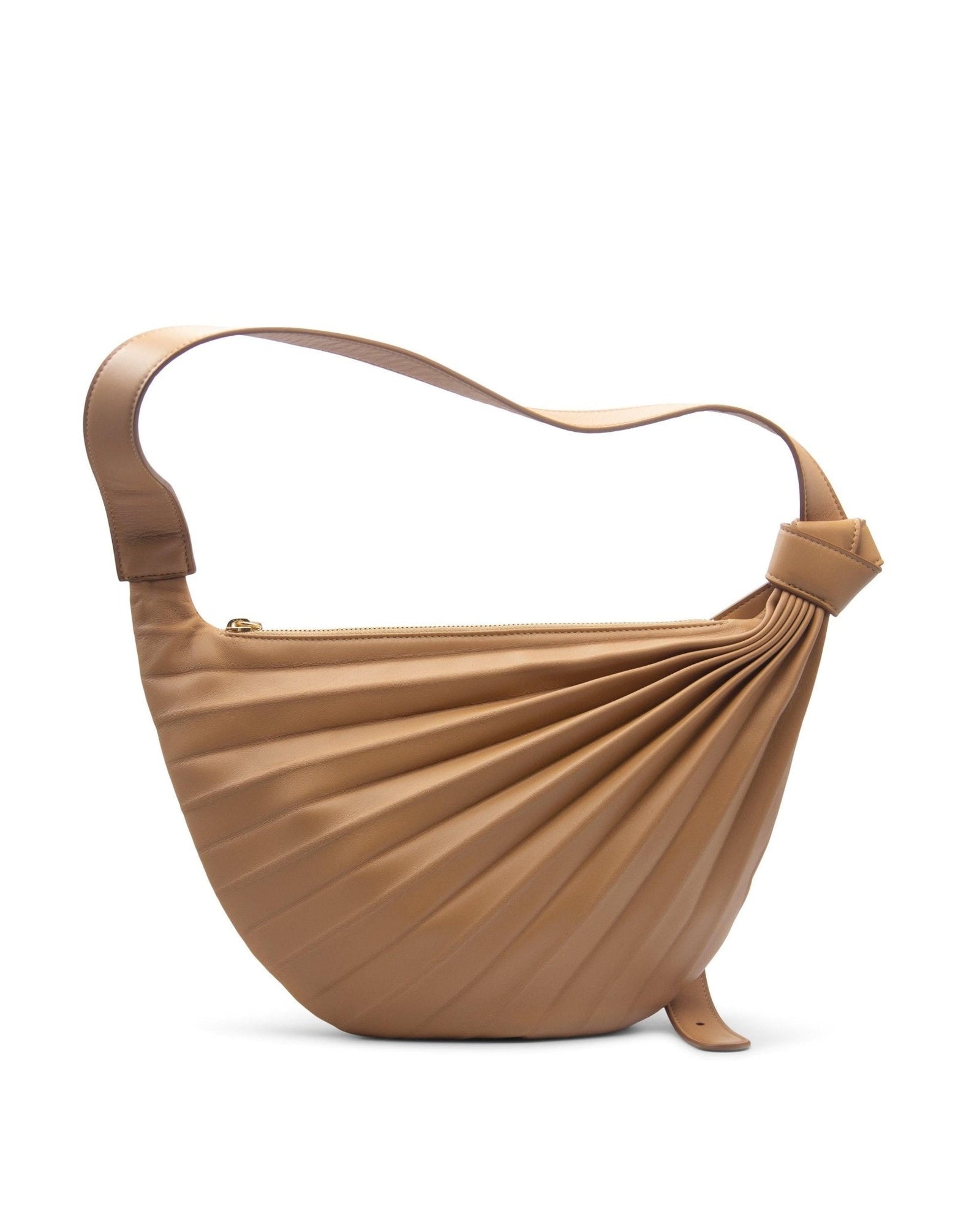 Sabrina Zeng's Chiaroscuro Hammock Sling Bag in Tan - Designer Tan Crossbody Leather Bag