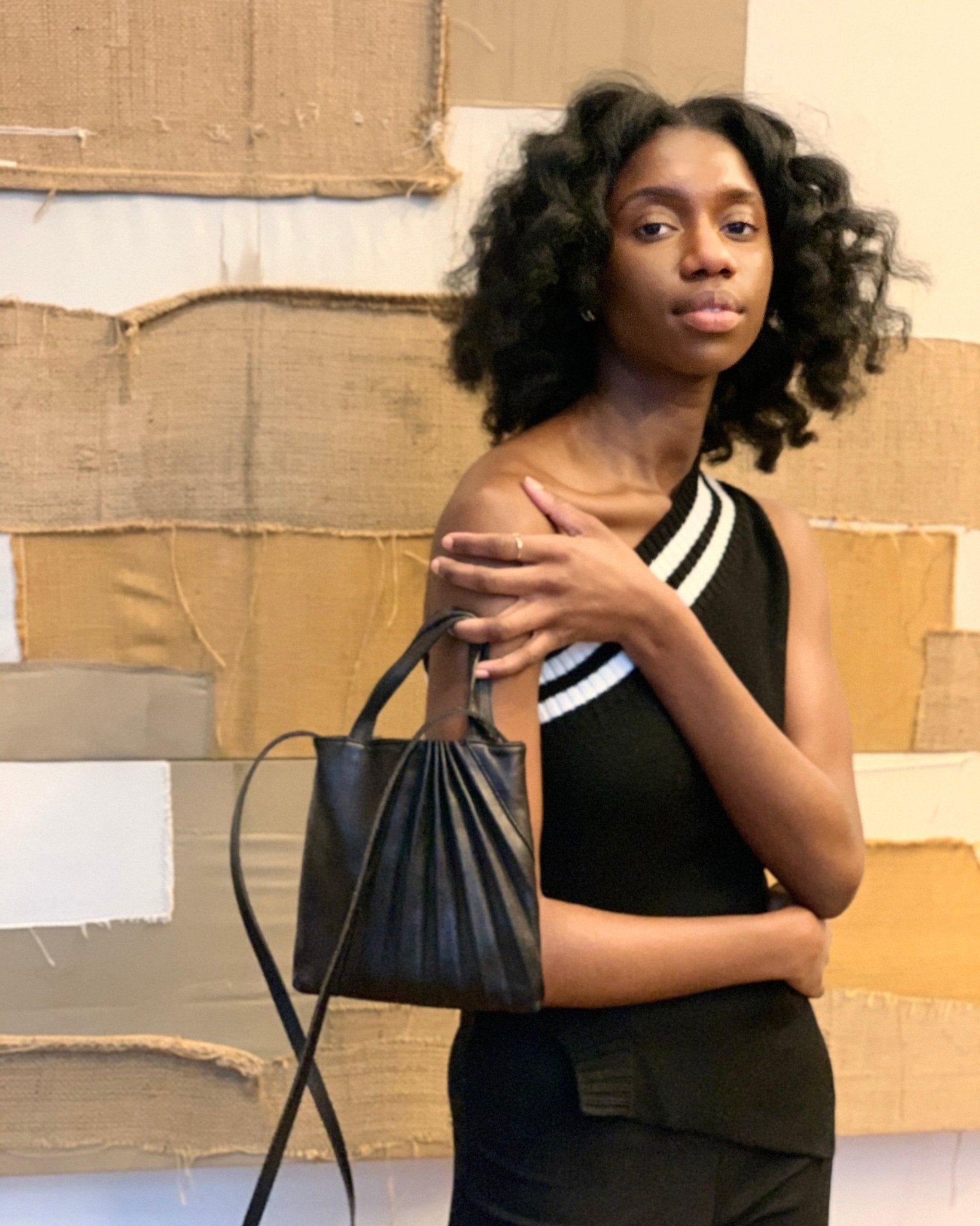 Chiaroscuro Mini Tote Bag in Black Lambskin- Sabrina Zeng