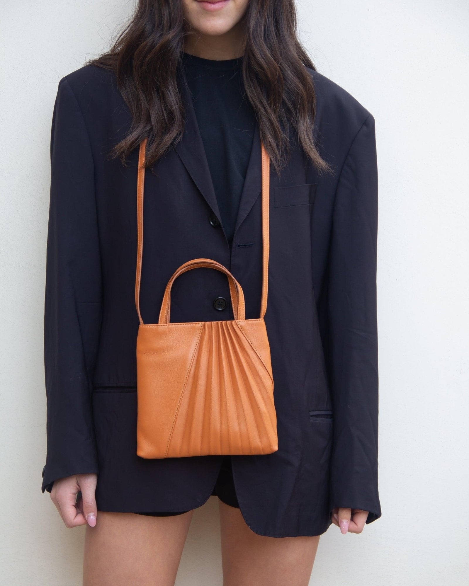 Chiaroscuro Mini Tote Bag in Camel Lambskin- Sabrina Zeng