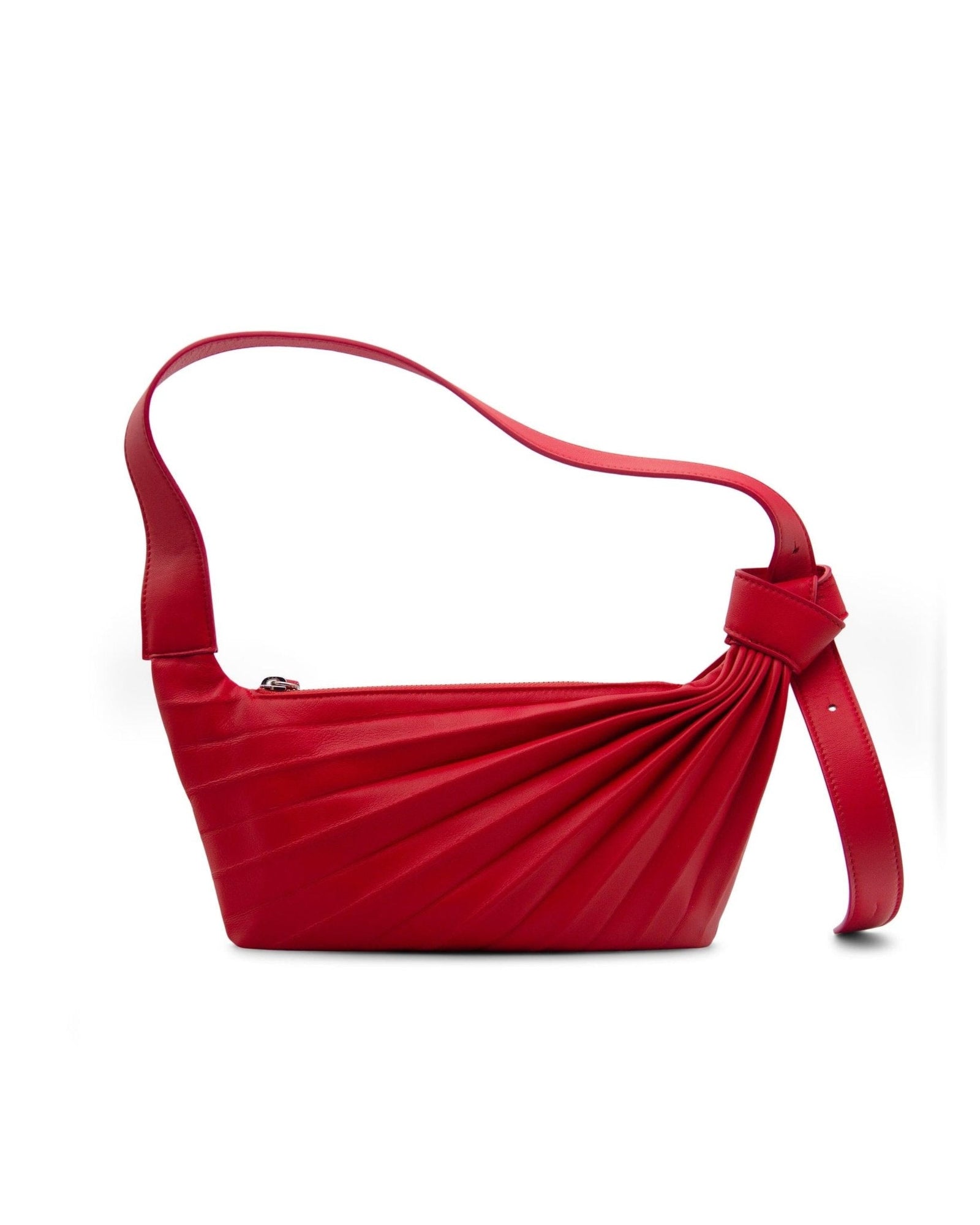 Sling Shoulder Bag in Coral Red Lambskin -Sabrina Zeng
