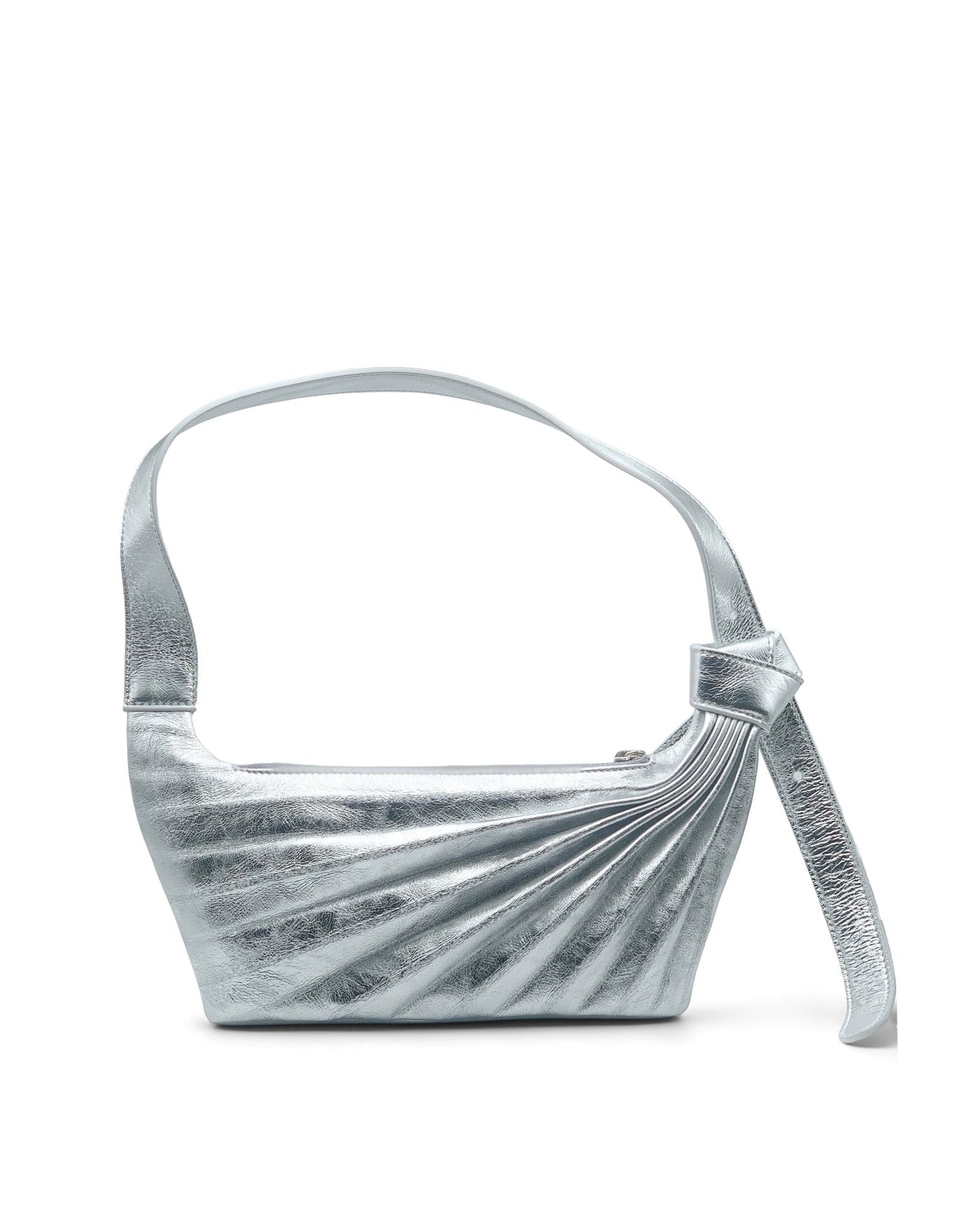 Sling Shoulder Bag in Silver Lambskin -Sabrina Zeng