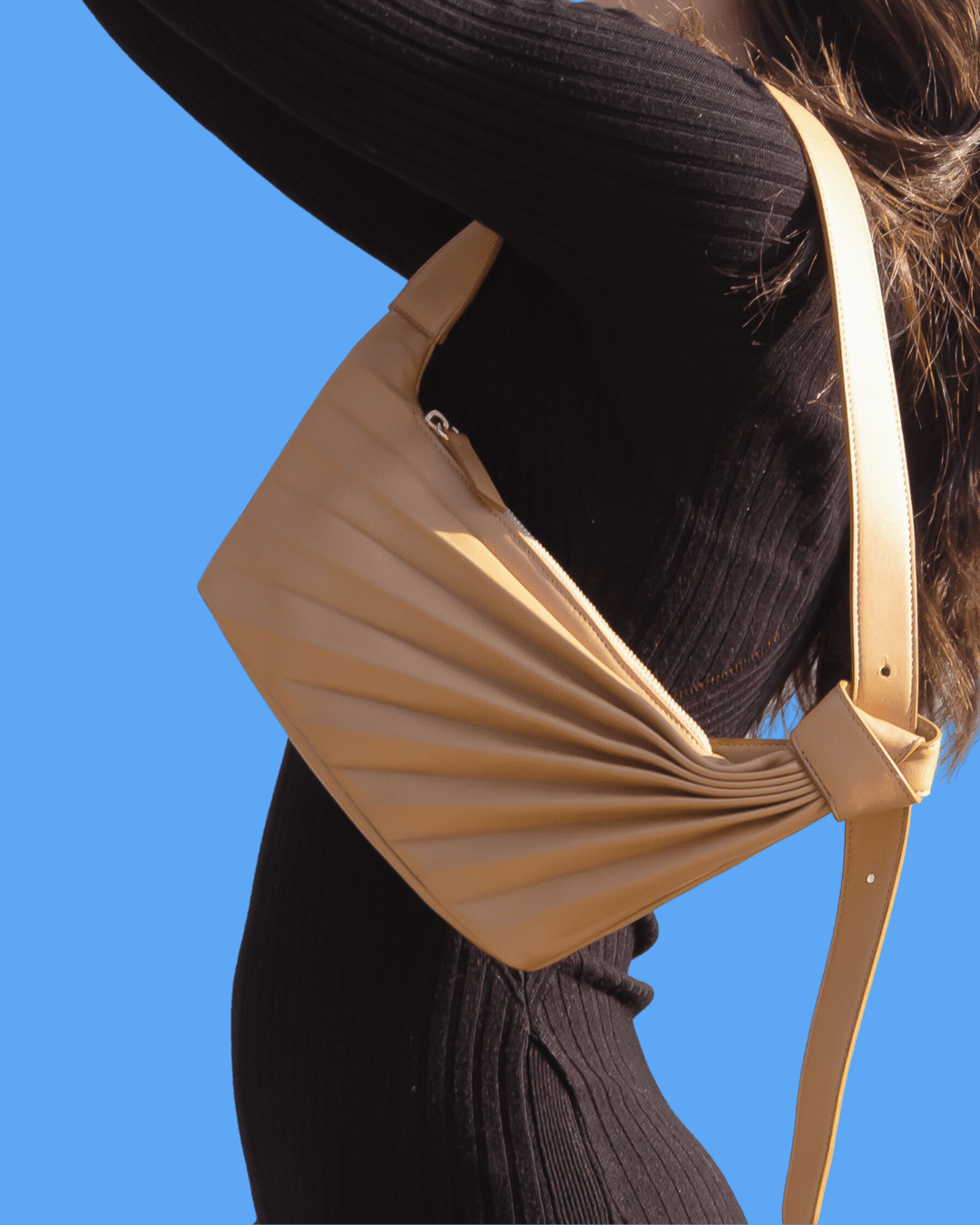 Chiaroscuro Sea Shoulder Bag in Tan Lambskin -Sabrina Zeng