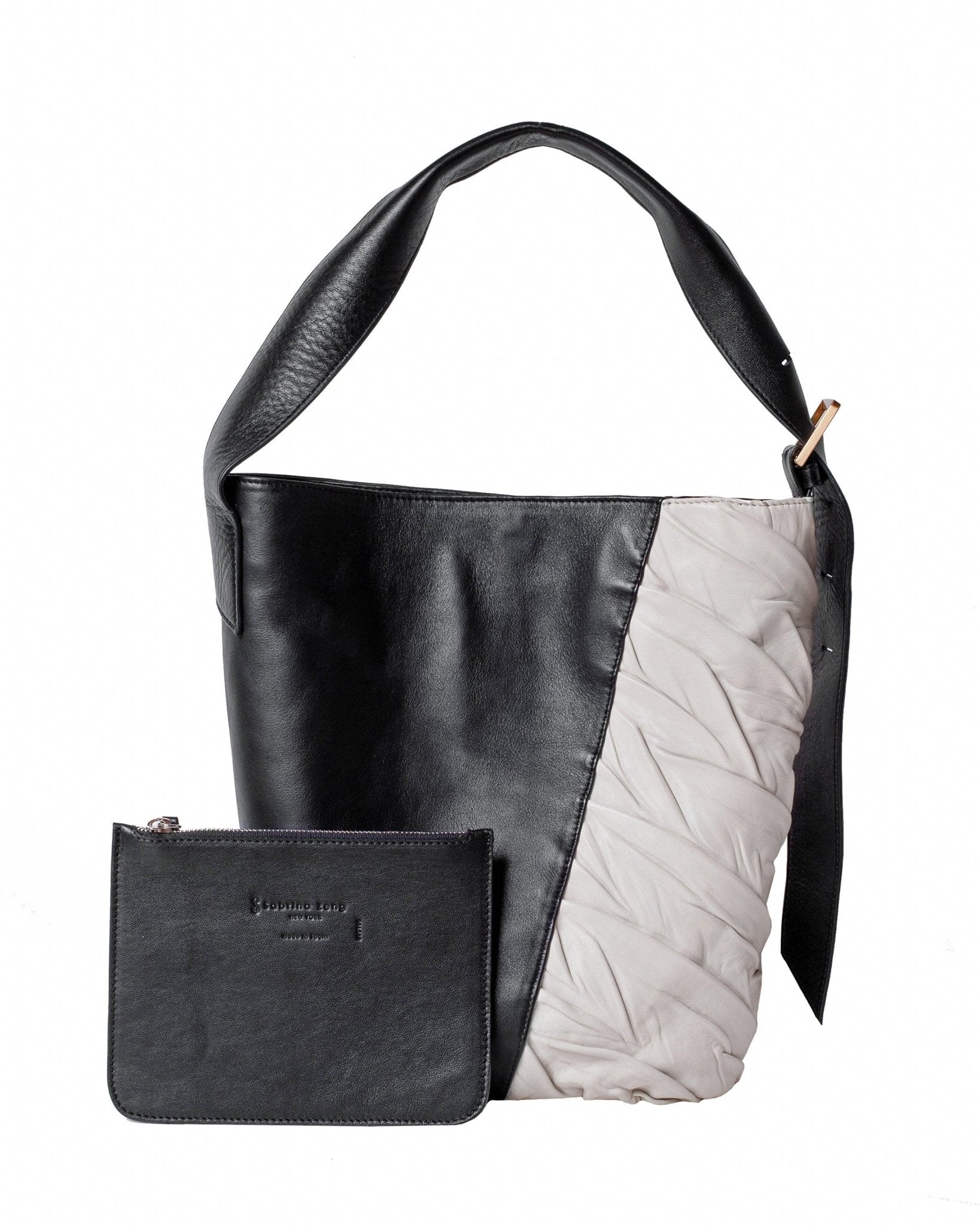 Freedom Bucket Bag in Black/Off white Leather- Sabrina Zeng