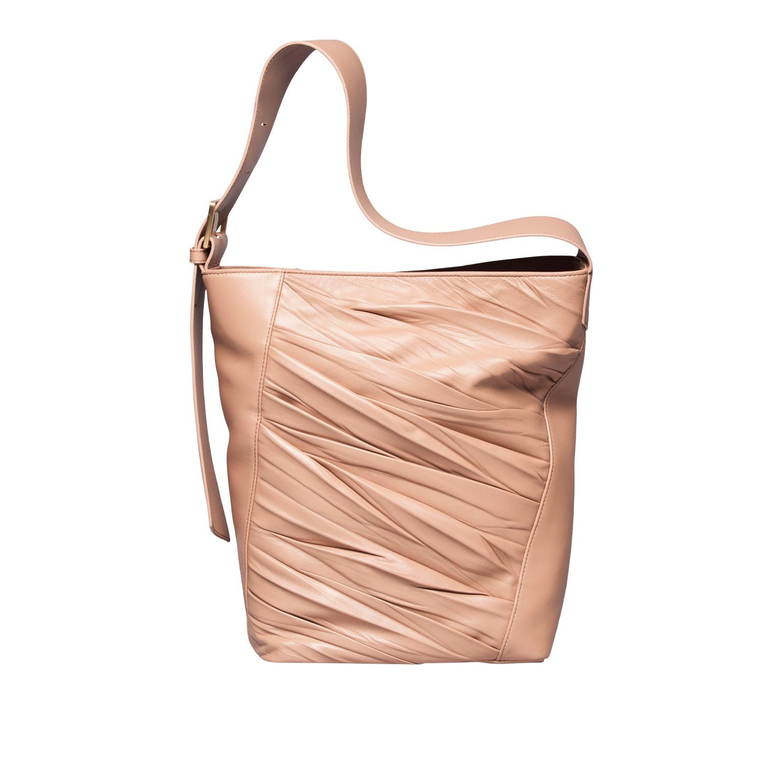 Freedom Bucket Bag in Taupe Lambskin- Sabrina Zeng