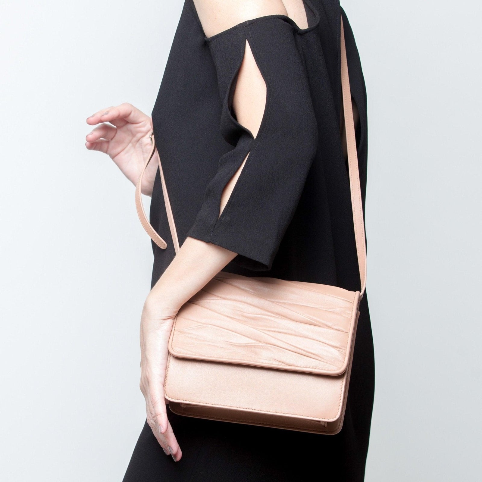 Freedom Crossbody Bag in Taupe Lambskin - Sabrina Zeng