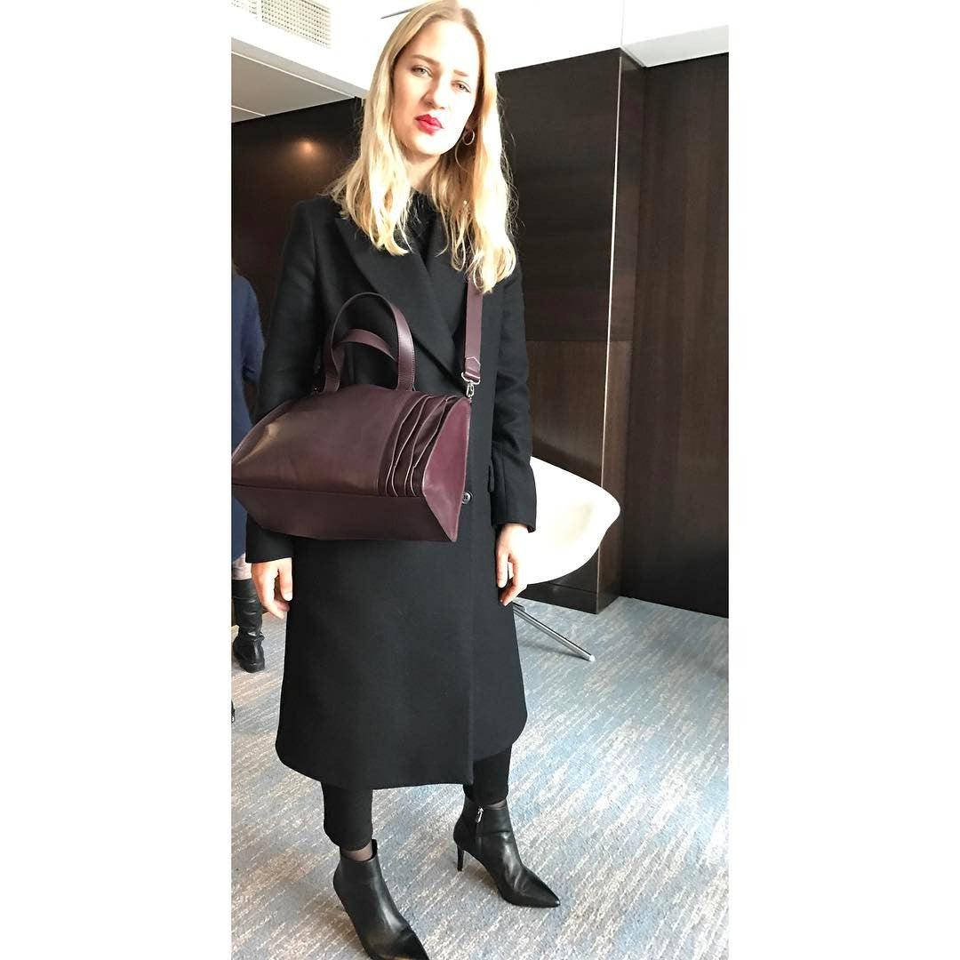 Sabrina Zeng's Burgundy Infinity Bowling Bag- Designer Crossbody Bag