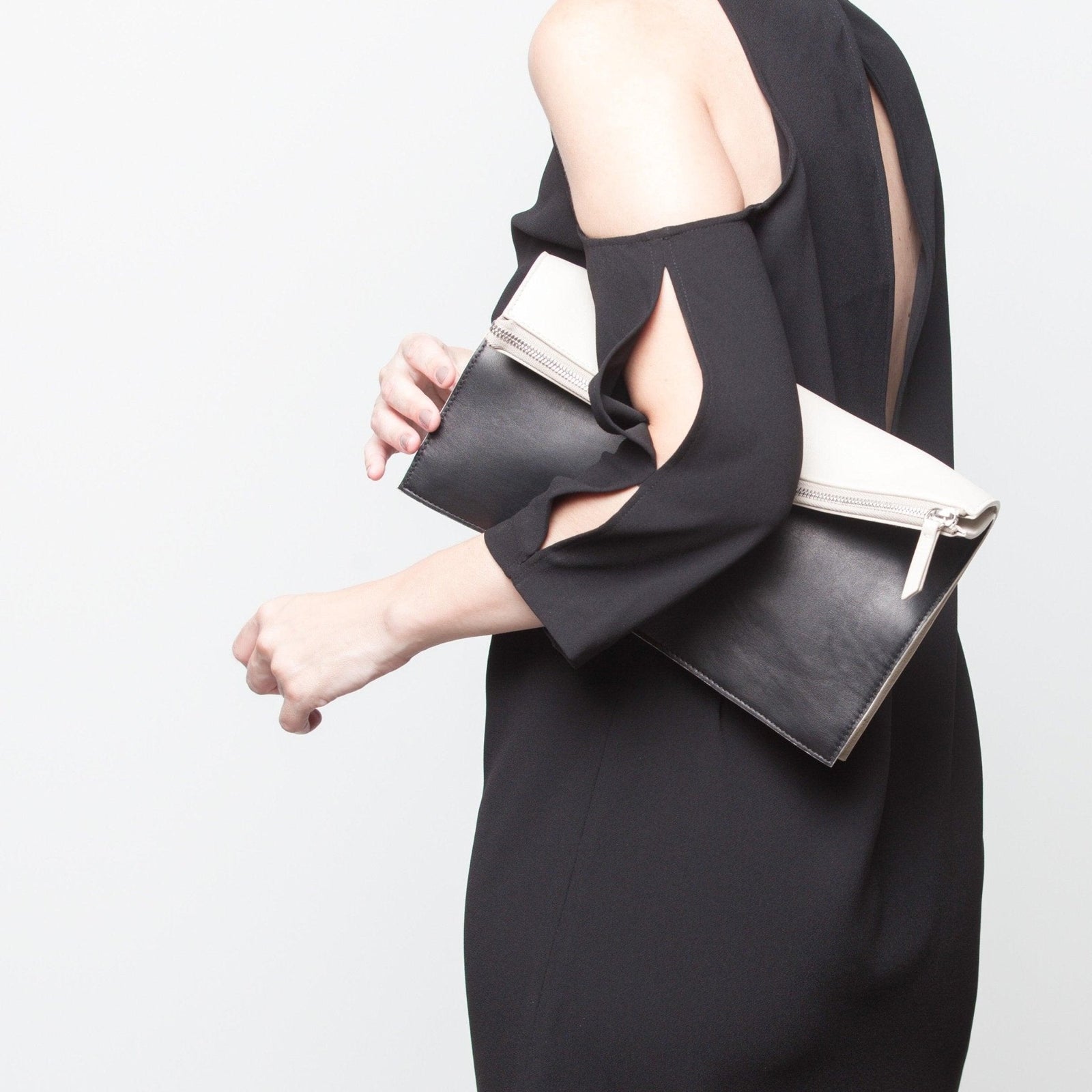Infinity Power Clutch in Black/Off white Lambskin- Sabrina Zeng
