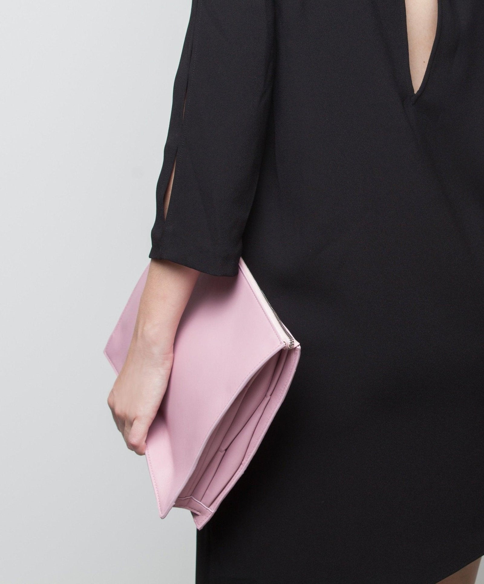 Infinity Power Clutch in pink/beige lambskin- Sabrina Zeng