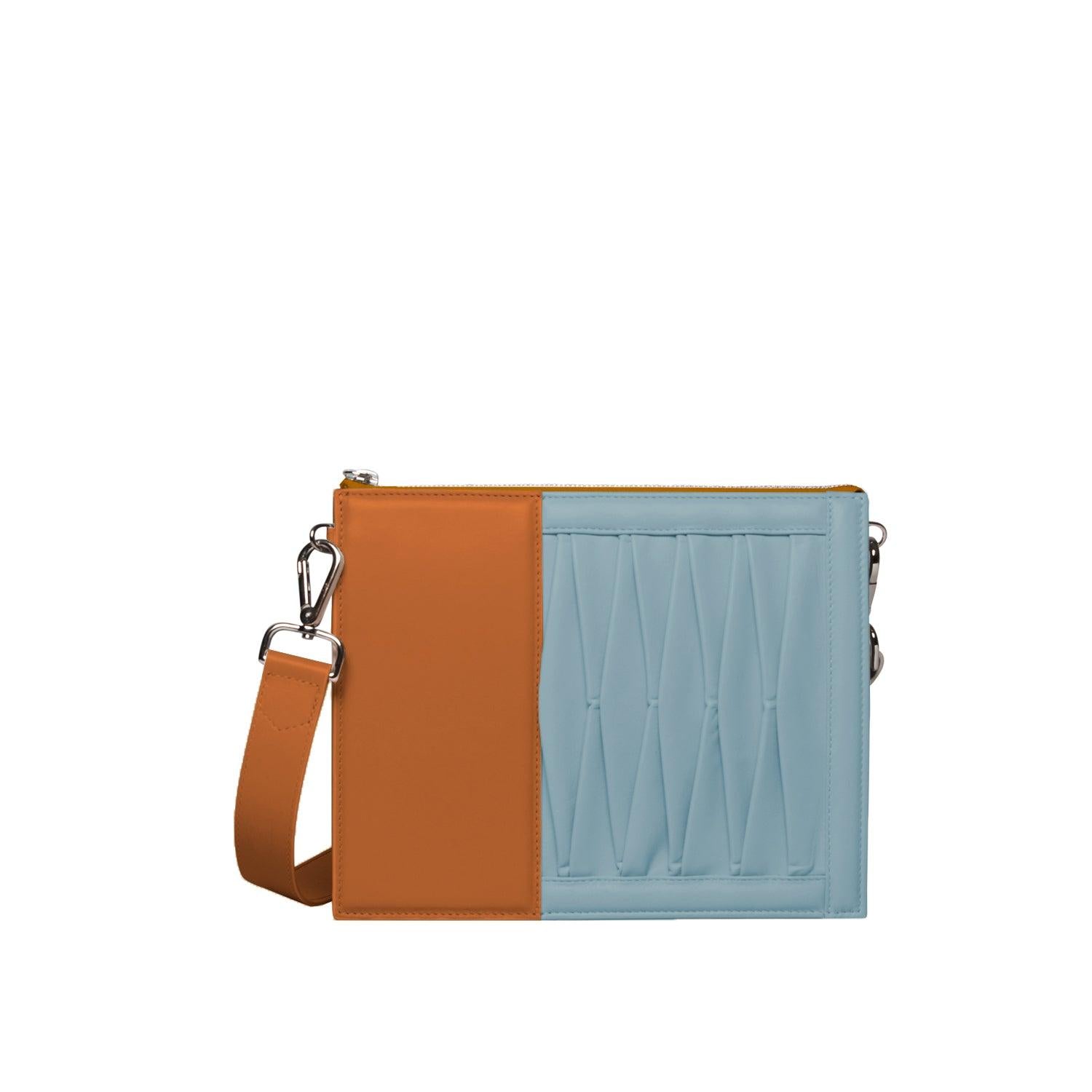 Infinity Shoulder Bag in Caramel/Sky blue Lambskin- Sabrina Zeng