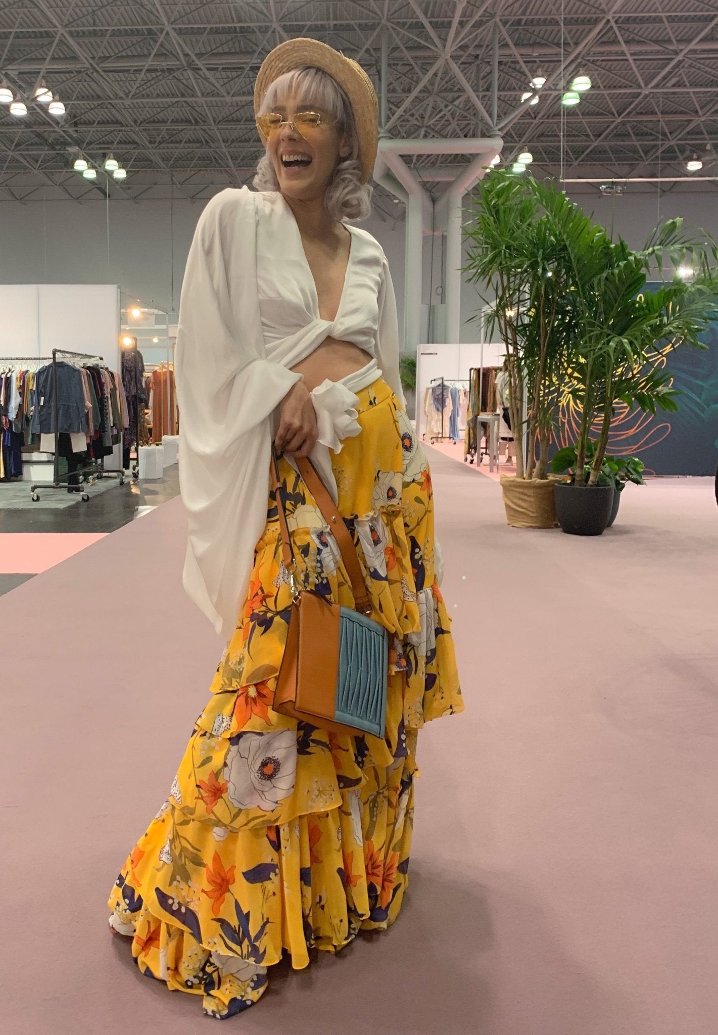 Infinity Shoulder Bag in Caramel/Sky blue Lambskin- Sabrina Zeng