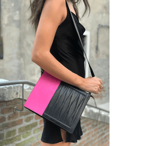 Infinity Shoulder Bag in Magenta/Black Lambskin- Sabrina Zeng