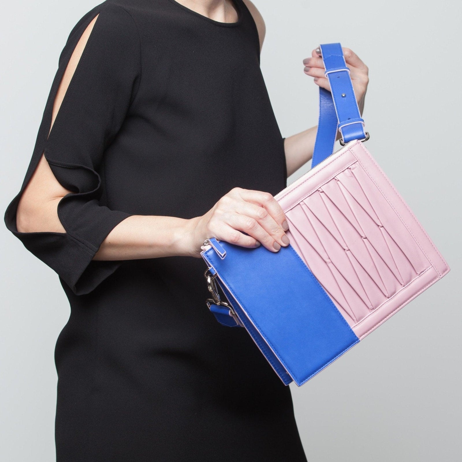 Infinity Shoulder Bag in Blue/Rose pink Lambskin- Sabrina Zeng