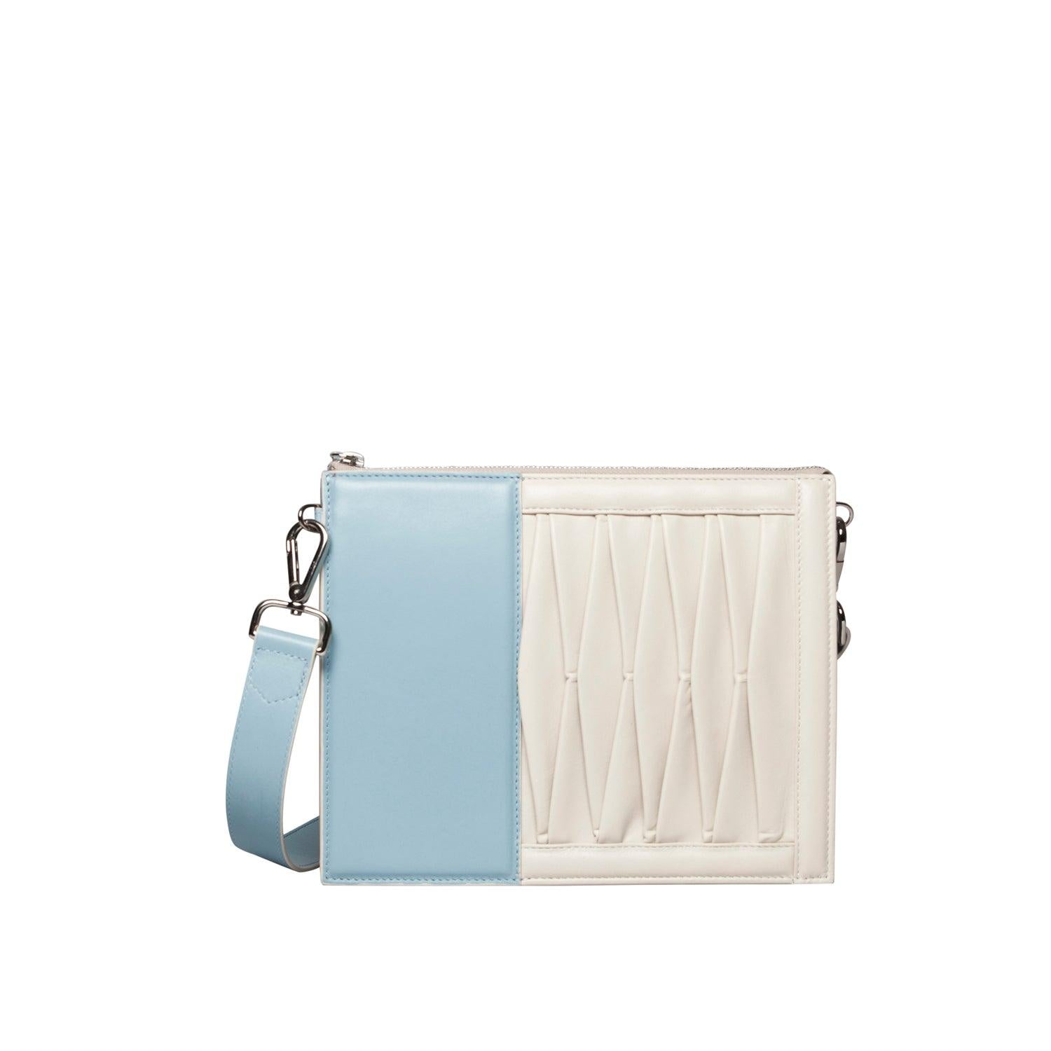 Infinity Shoulder Bag in Sky blue/Off white Lambskin- Sabrina Zeng