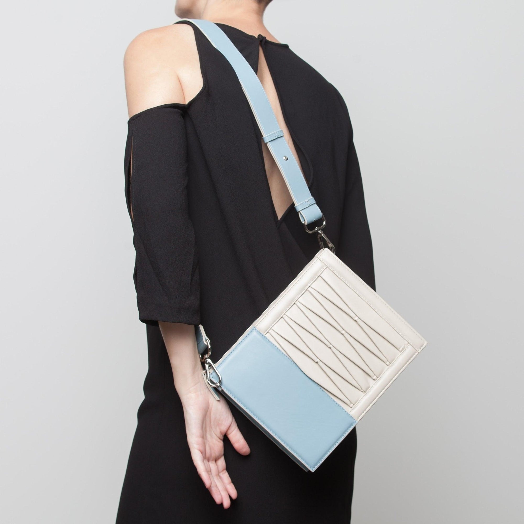 Infinity Shoulder Bag in Sky blue/Off white Lambskin- Sabrina Zeng
