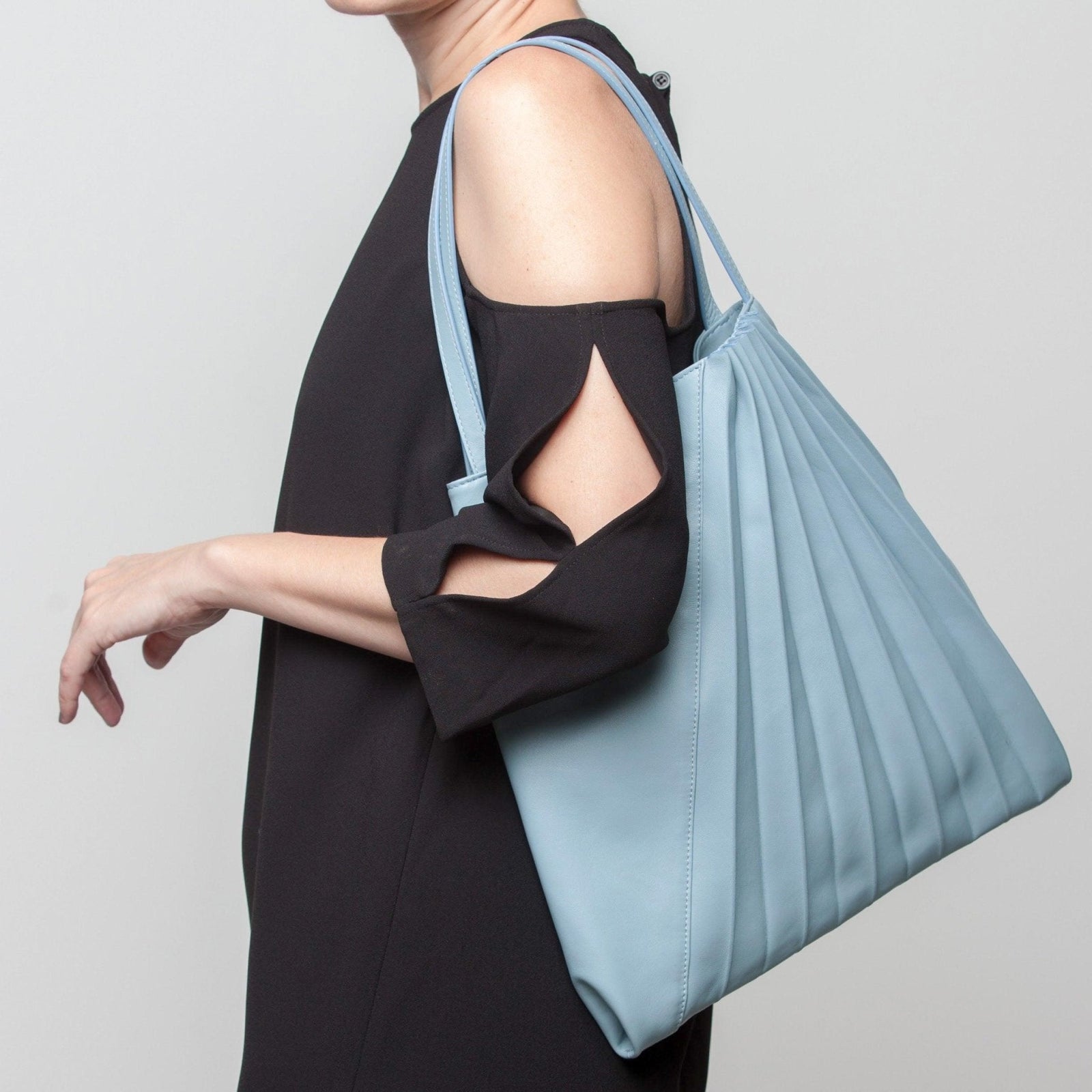 Small Chiaroscuro Weekend Tote in sky blue lambskin - Sabrina Zeng