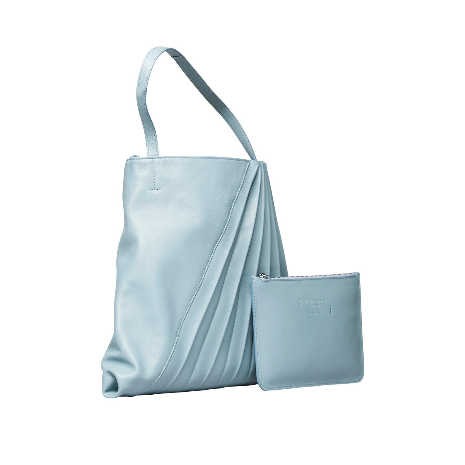 Small Chiaroscuro Weekend Tote in sky blue lambskin - Sabrina Zeng