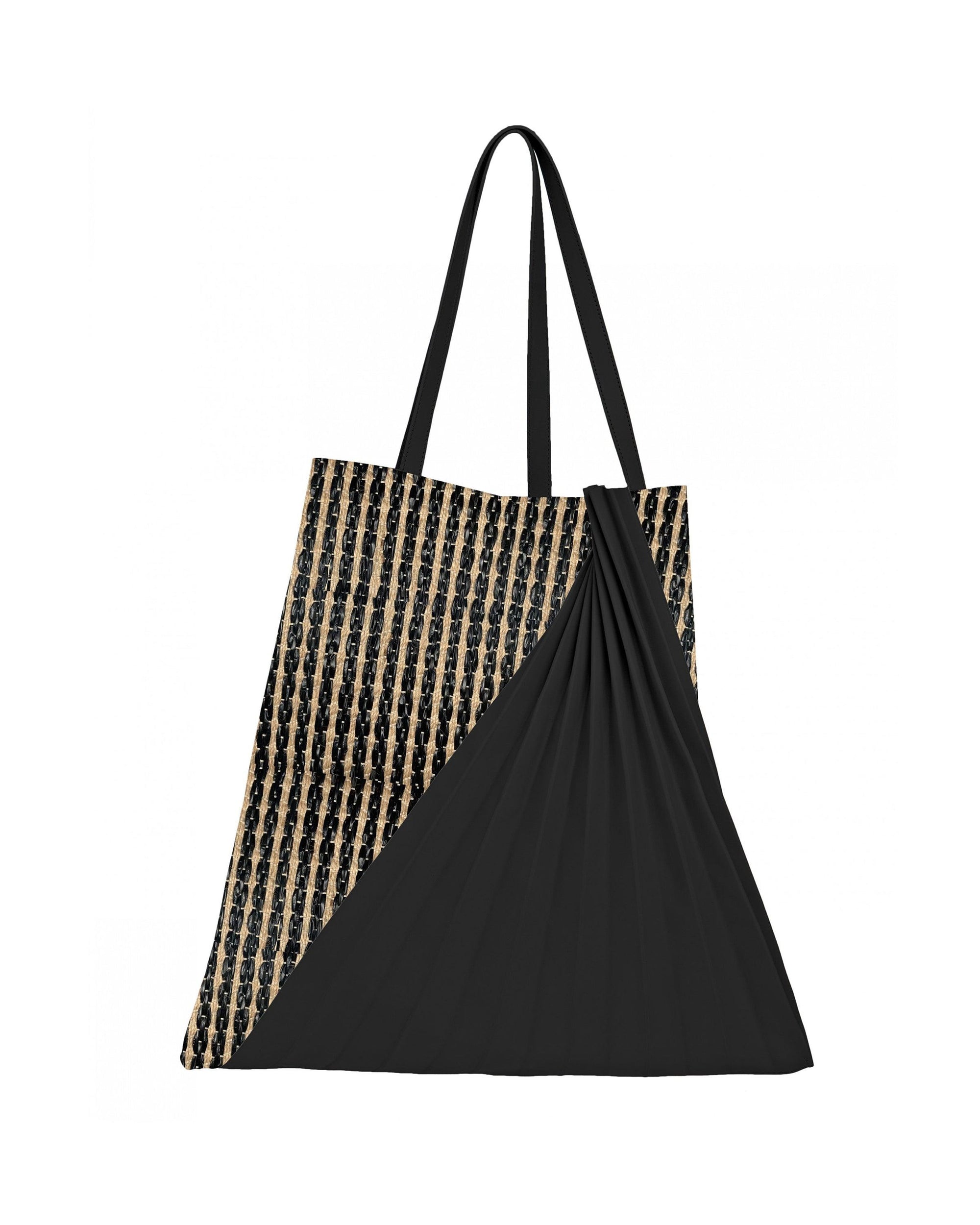 Chiaroscuro Weekend Tote bag in Black Lambskin/Raffia - Sabrina Zeng