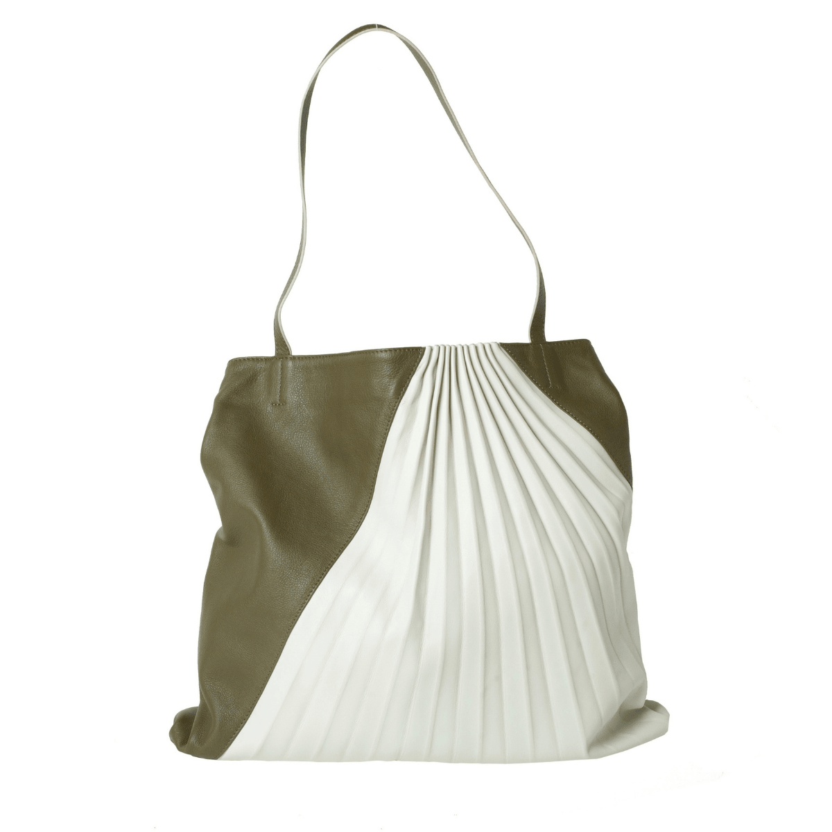 Chiaroscuro Weekend Tote in Olive/Off white leather - Sabrina Zeng