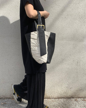 Freedom Bucket Bag in Black/Off white Leather- Sabrina Zeng
